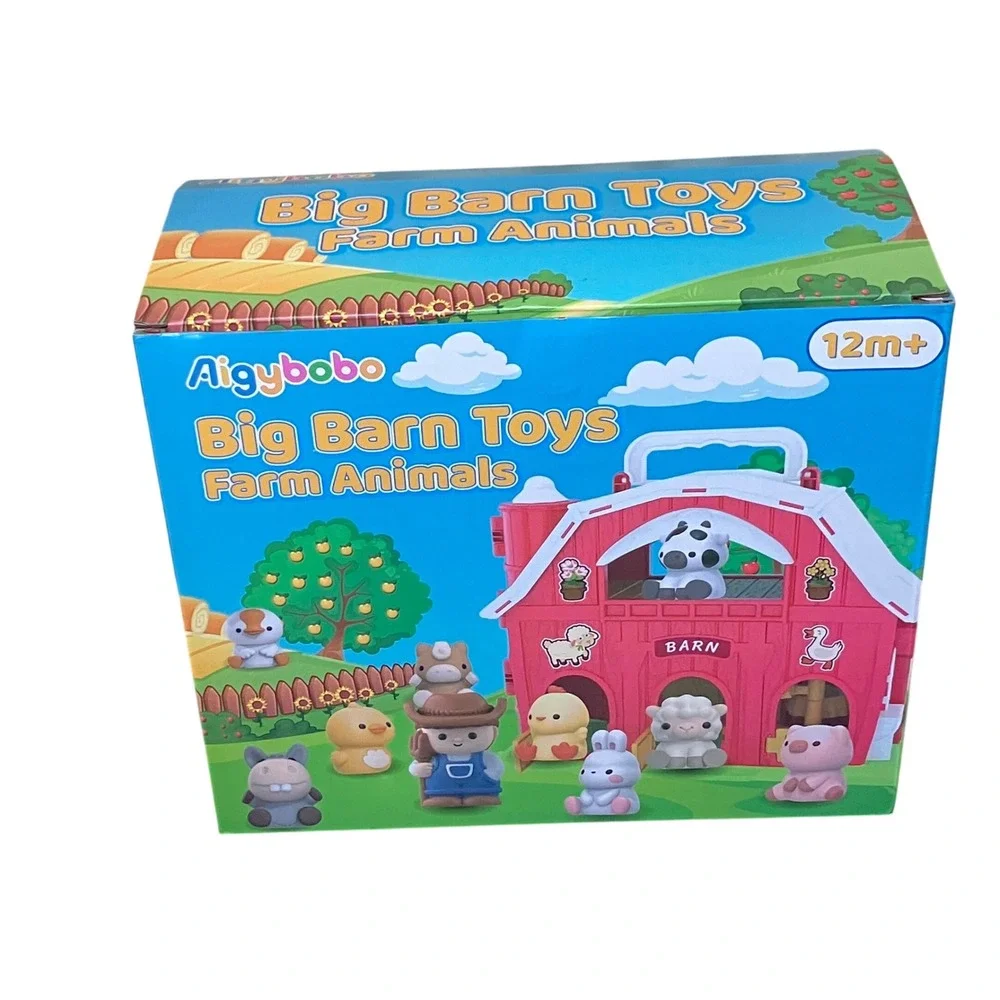 Aigybobo Big Barn Toys Farm Animals Kids 12m+ Red New 11pc Playset HA-Barn Toys